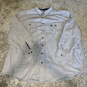 US Polo Assn. Shirt Men's 3XL Gray Cotton Long Sleeve Collared Logo Button Down